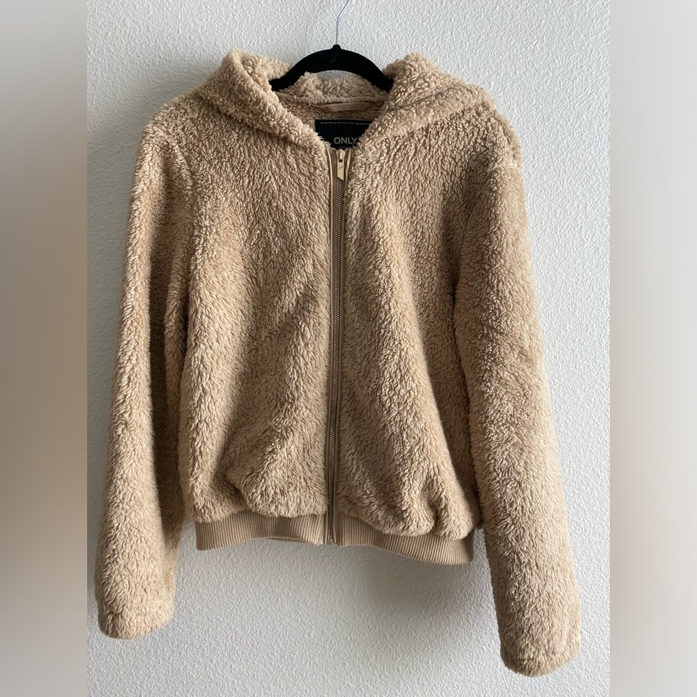 Only Light Brown Zipper sherpa sweater